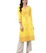 Hand embroidered yellow cotton lucknowi chikankari straight kurta