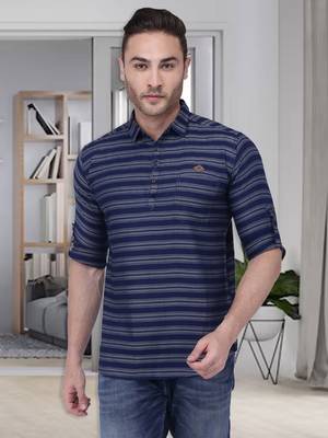 men's tailored fit short denim kurta | kurta shirt for men 1