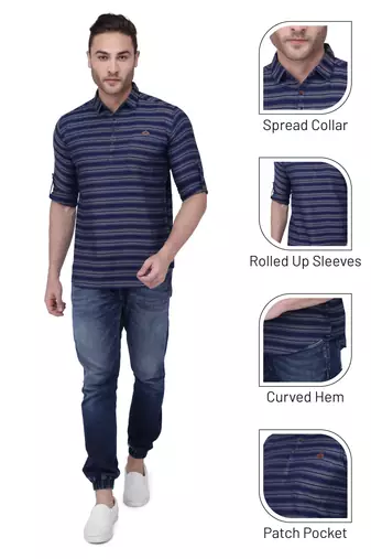 men's tailored fit short denim kurta | kurta shirt for men