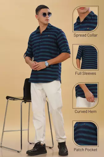 men's tailored fit short denim kurta | kurta shirt for men