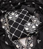 Women's black unstitched embrodiered and sequence work chanderi cotton dress material 