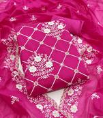 Women's purple embrodiered and sequence work chanderi cotton dress material