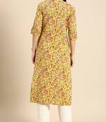 Yellow women's pure cambric cotton kalamkari floral print kurti