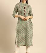 Green women's pure cambric cotton jaipuri block printed kurti