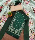 Women's green unstitched heavy thread sequence embroidery jalpari cotton dress material 