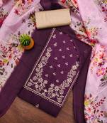 Women's purple heavy thread sequence embroidery jalpari cotton dress material