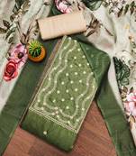 Women's green unstitched heavy thread sequence embroidery jalpari cotton dress material 