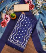 Women's navy heavy thread sequence embroidery jalpari cotton dress material