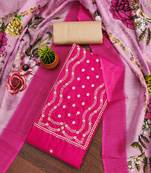 Women's pink unstitched heavy thread sequence embroidery jalpari cotton dress material 