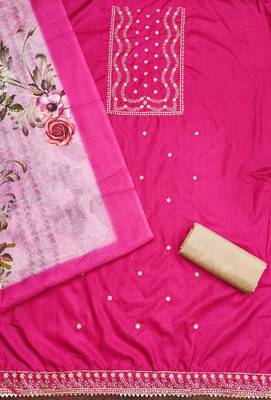 Women's pink heavy thread sequence embroidery jalpari cotton dress material 2