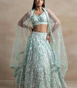 Sea Green Engagement Lehenga Choli with Sequin Embroidery