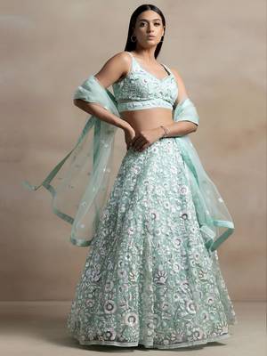 Sea Green Engagement Lehenga Choli with Sequin Embroidery 3