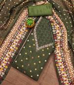 Women's green unstitched stylish embellishment work organza dress material 