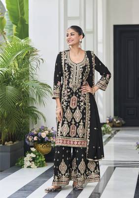 BLACK SILK PARTY WEAR EMBRODERY SILK SALWAR SUIT 1