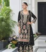 BLACK SILK PARTY WEAR EMBRODERY SILK SALWAR SUIT