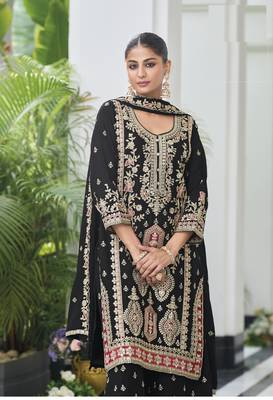BLACK SILK PARTY WEAR EMBRODERY SILK SALWAR SUIT 3