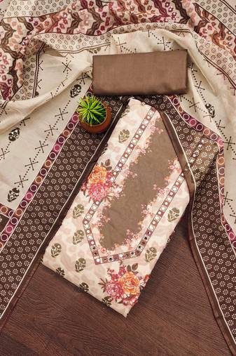 Women's brown unstitched stylish  embellishment work organza dress material 