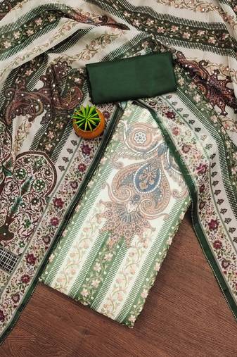 Women's green unstitched stylish  embellishment work organza dress material 