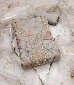 Women's light grey unstitched heavy thread sequence embroidery organja dress material 