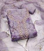 Women's levender unstitched heavy thread sequence embroidery organja dress material 