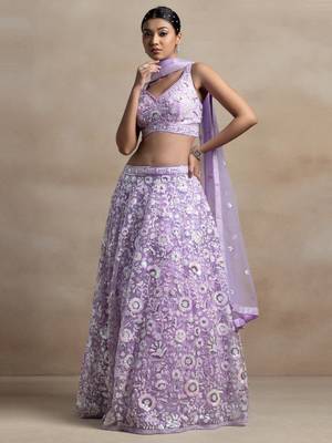 lilac lehenga set choli with dupatta for women 3