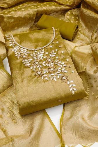 Women's mehandi unstitched heavy handwork pure viscose dress material 