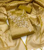 Women's mehandi unstitched heavy handwork pure viscose dress material 