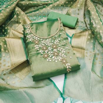 Women's green heavy handwork pure viscose dress material 1