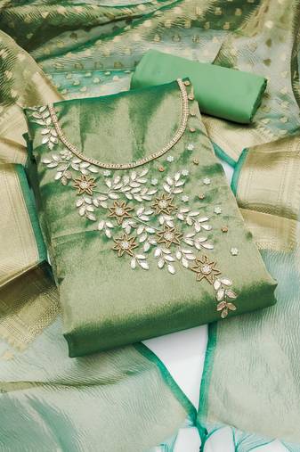 Women's green unstitched heavy handwork pure viscose dress material 