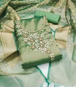 Women's green unstitched heavy handwork pure viscose dress material 