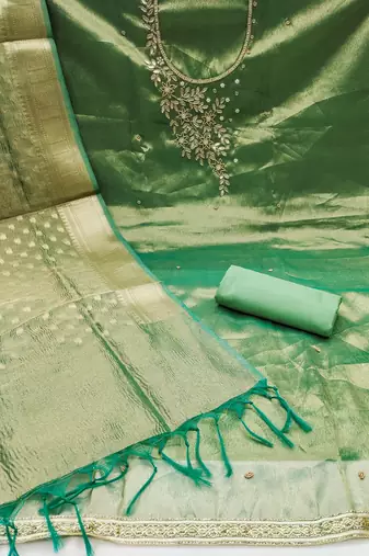 Women's green heavy handwork pure viscose dress material