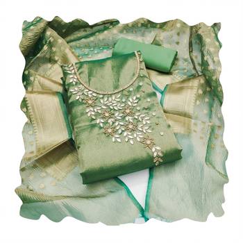 Women's green heavy handwork pure viscose dress material 4