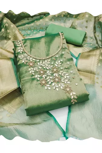 Women's green heavy handwork pure viscose dress material