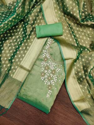 Women's green heavy handwork pure viscose dress material 5