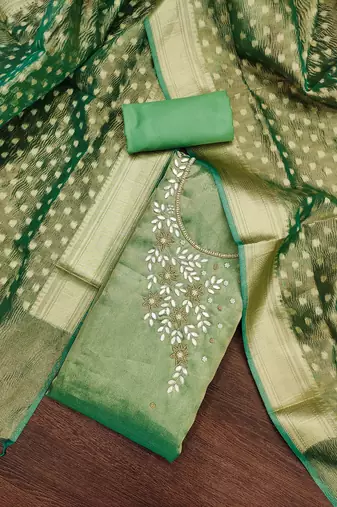 Women's green heavy handwork pure viscose dress material