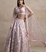 pink sequins embroidered soft net lehenga set choli with dupatta with dupatta