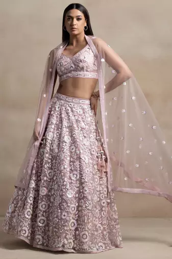  Pink Sequins Embroidered Soft Net Designer Lehenga Choli with Dupatta
