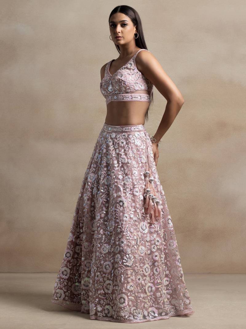  Pink Sequins Embroidered Soft Net Designer Lehenga Choli with Dupatta