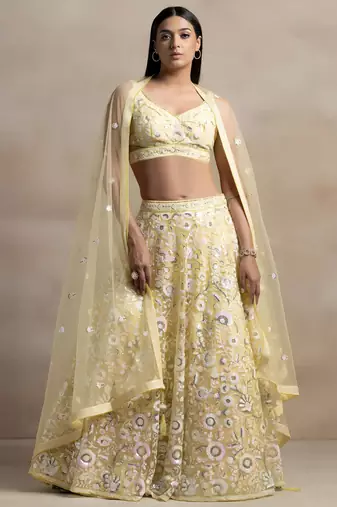 yellow net sequin embroidered lehenga