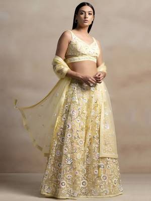 yellow net sequin embroidered lehenga 2