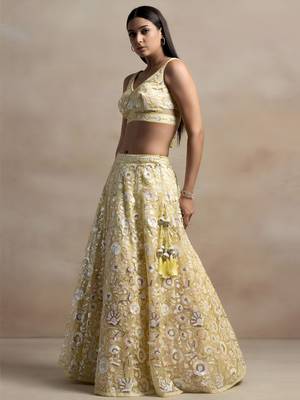 yellow net sequin embroidered lehenga 3