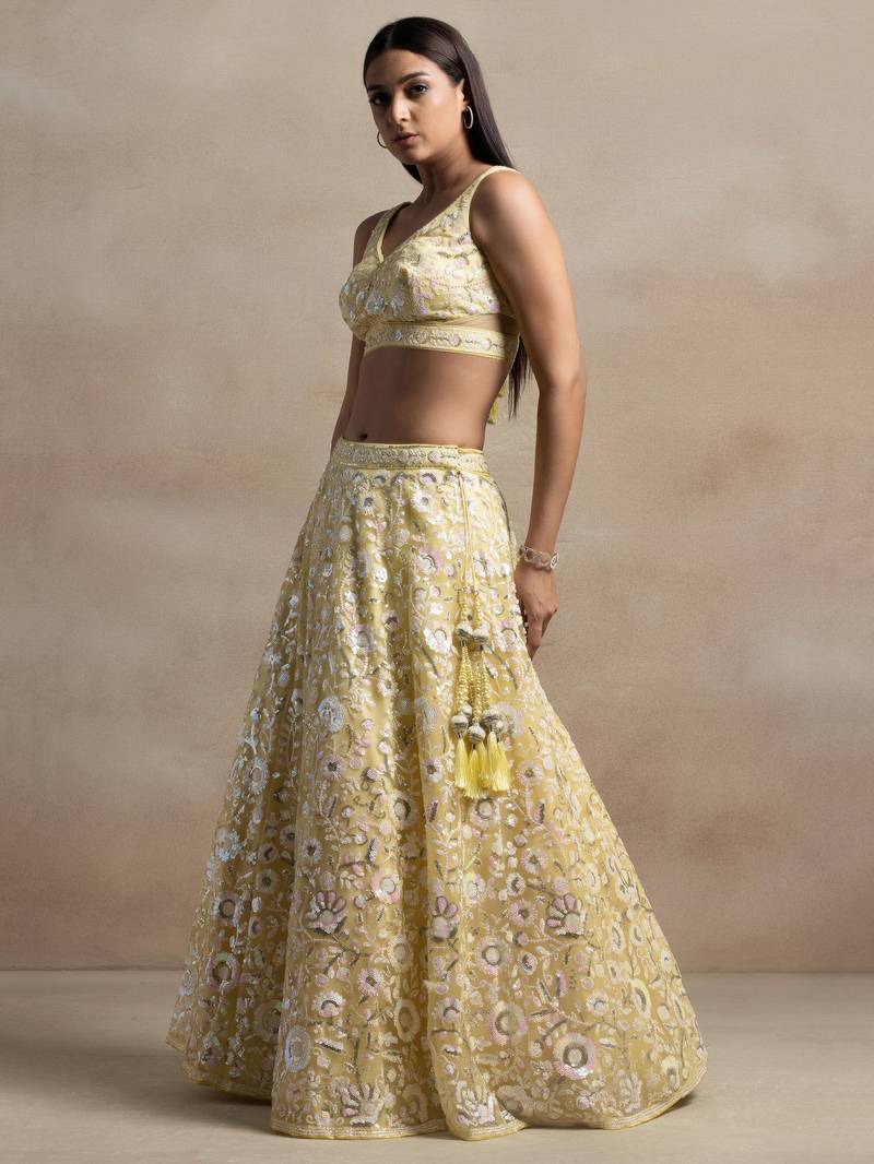 Yellow Net Sequin Embroidered Lehenga
