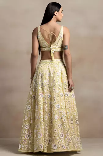 yellow net sequin embroidered lehenga