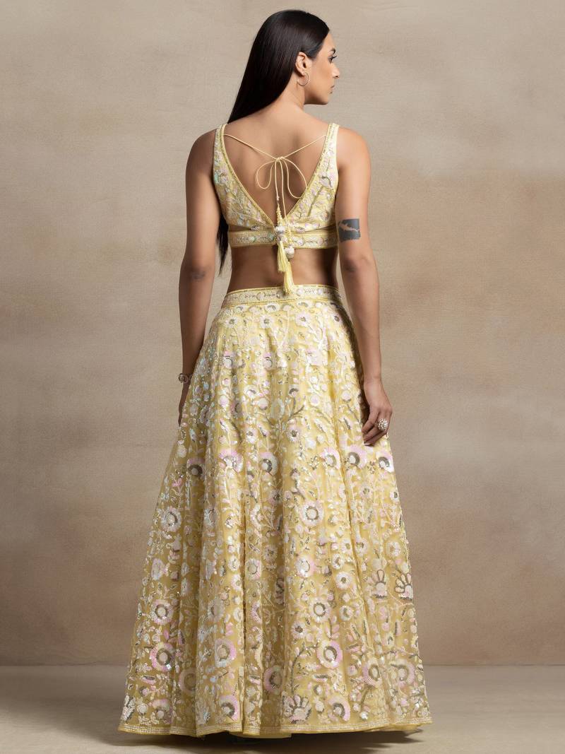 Yellow Net Sequin Embroidered Lehenga
