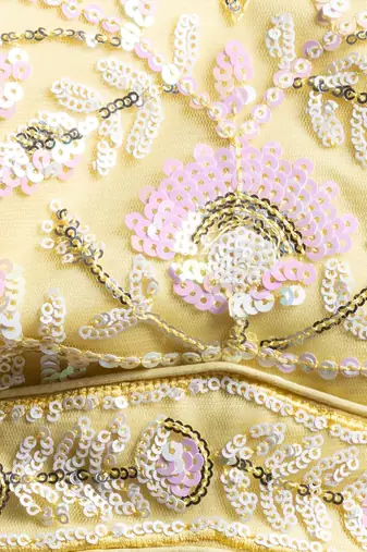 yellow net sequin embroidered lehenga