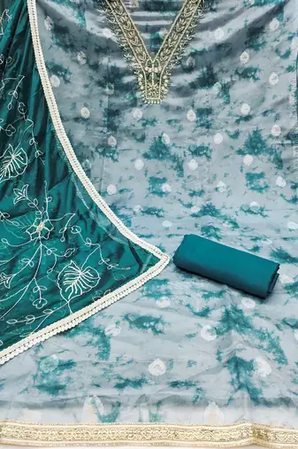 Women's multi handwork organja banarasi dress material