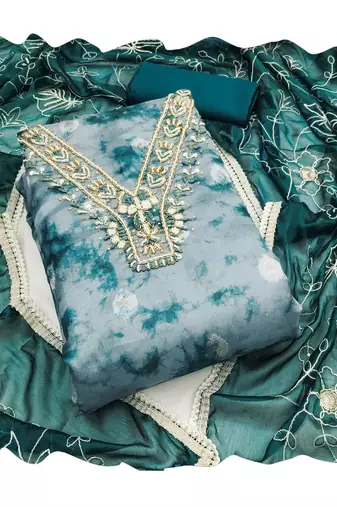 Women's multi handwork organja banarasi dress material