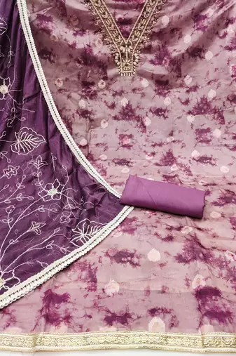 Women's multi handwork organja banarasi dress material