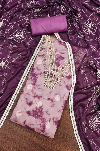 Women's multi handwork organja banarasi dress material
