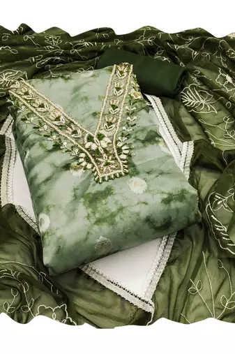 Women's multi handwork organja banarasi dress material